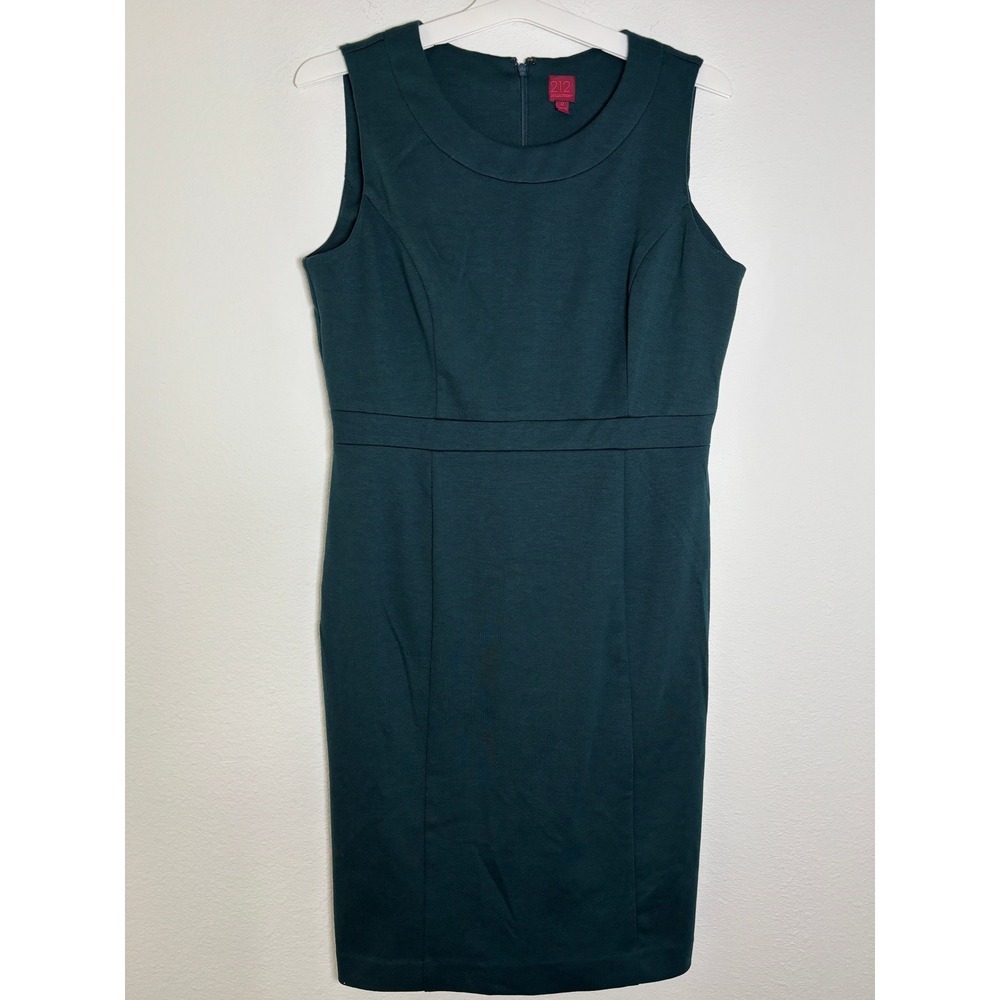 212 Collection Green Sleeveless Sheath Career Dress Size 12 Scoop Neck Midi